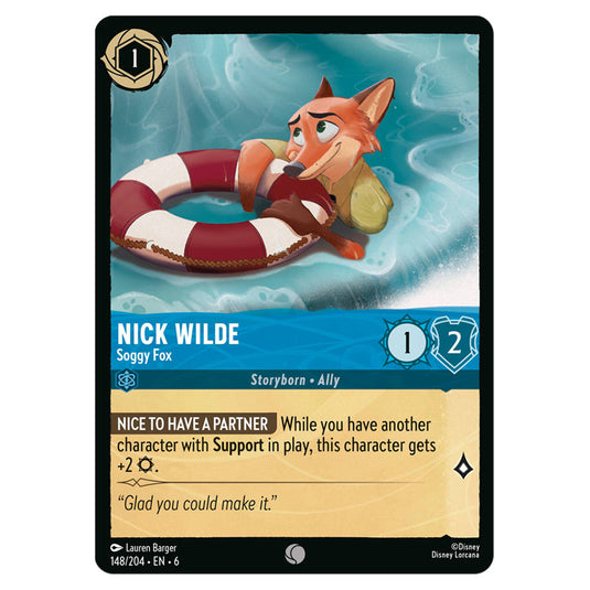 Nick Wilde - Soggy Fox 148/204 card from the Lorcana set Azurite Sea