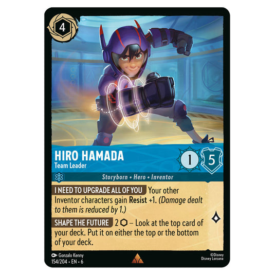 Hiro Hamada - Team Leader 154/204 card from the Lorcana set Azurite Sea