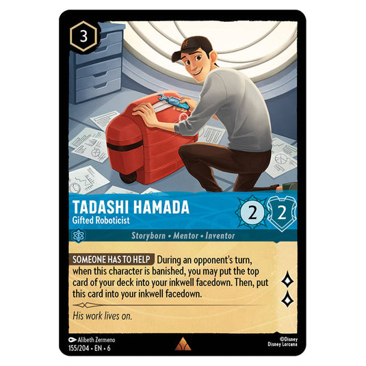 Tadashi Hamada - Gifted Roboticist 155/204 card from the Lorcana set Azurite Sea