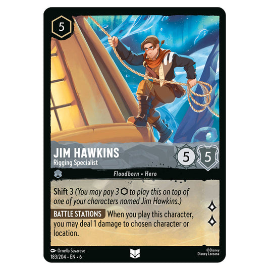 Jim Hawkins - Rigging Specialist 183/204 card from the Lorcana set Azurite Sea