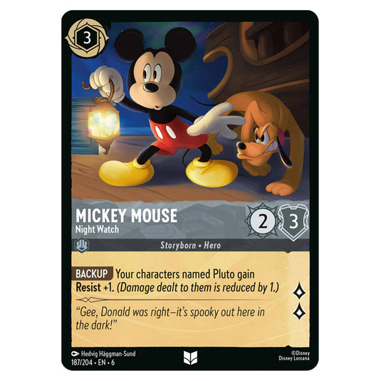 Mickey Mouse - Night Watch 187/204 card from the Lorcana set Azurite Sea
