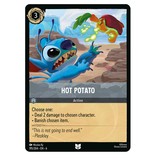 Hot Potato 195/204 card from the Lorcana set Azurite Sea