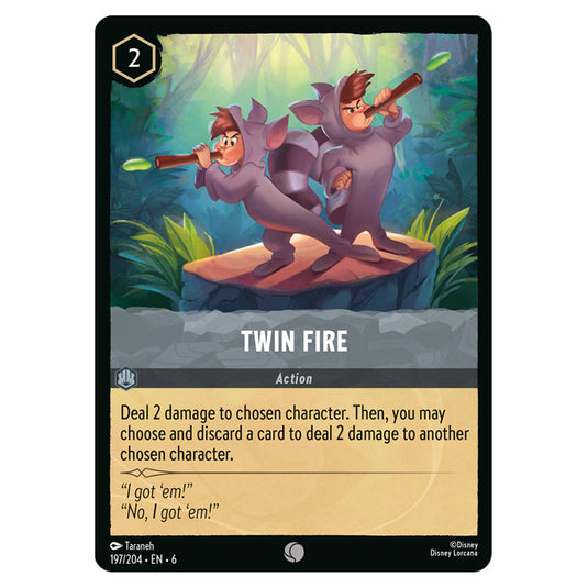 Twin Fire 197/204 card from the Lorcana set Azurite Sea