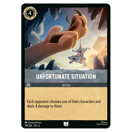 Unfortunate Situation 199/204 card from the Lorcana set Azurite Sea