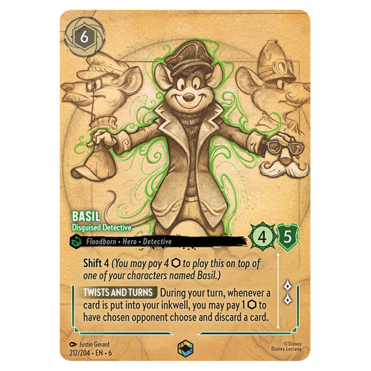 Basil - Disguised Detective 212/204 card from the Lorcana set Azurite Sea