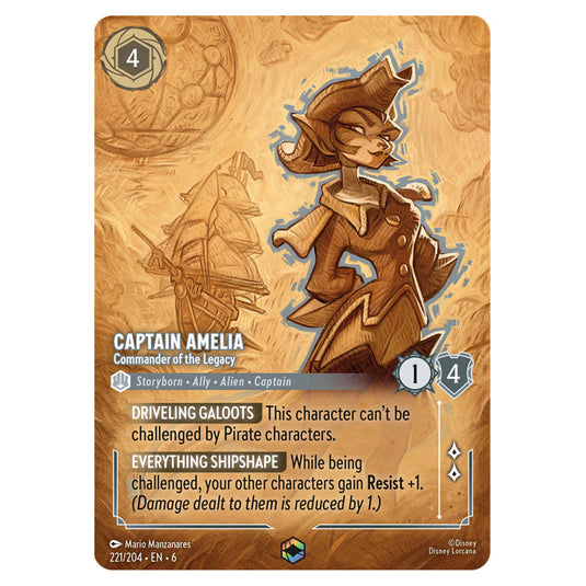 Captain Amelia - Commander of the Legacy 221/204 card from the Lorcana set Azurite Sea