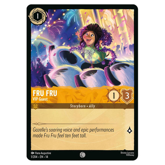 Fru Fru – VIP Guest 1/204 card from the Lorcana set Hyperia City