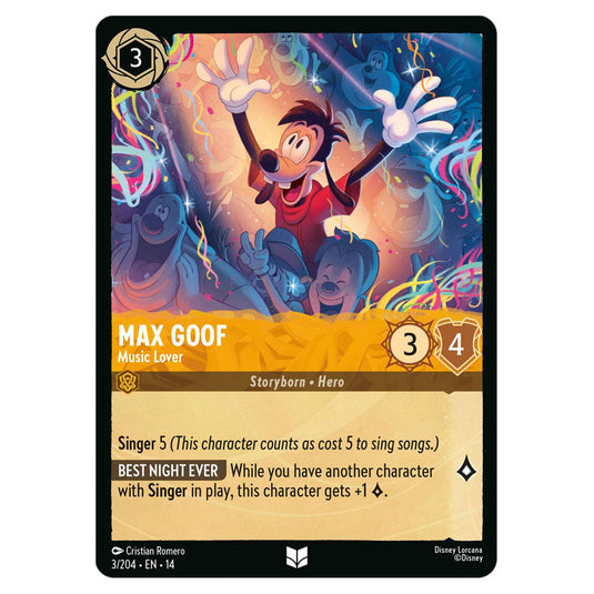 Max Goof – Music Lover 3/204 card from the Lorcana set Hyperia City