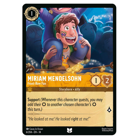 Miriam Mendelsohn – Front-Row Fan 6/204 card from the Lorcana set Hyperia City