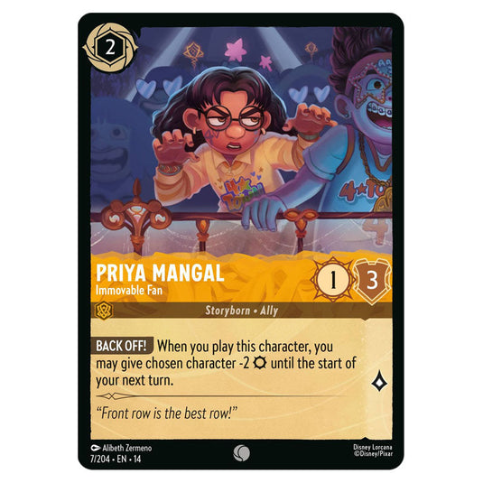 Priya Mangal – Immovable Fan 7/204 card from the Lorcana set Hyperia City
