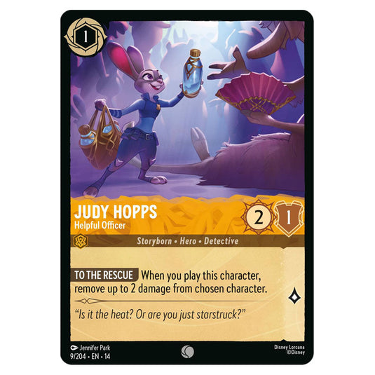 Judy Hopps – Helpful Officer 9/204 card from the Lorcana set Hyperia City