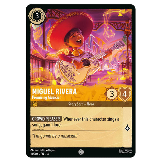 Miguel Rivera – Promising Musician 10/204 card from the Lorcana set Hyperia City