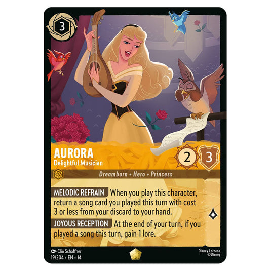 Aurora – Delightful Musician 19/204 card from the Lorcana set Hyperia City
