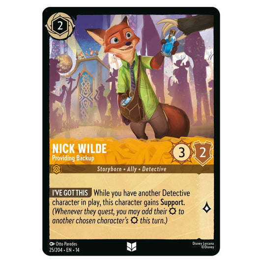 Nick Wilde – Providing Backup 25/204 card from the Lorcana set Hyperia City