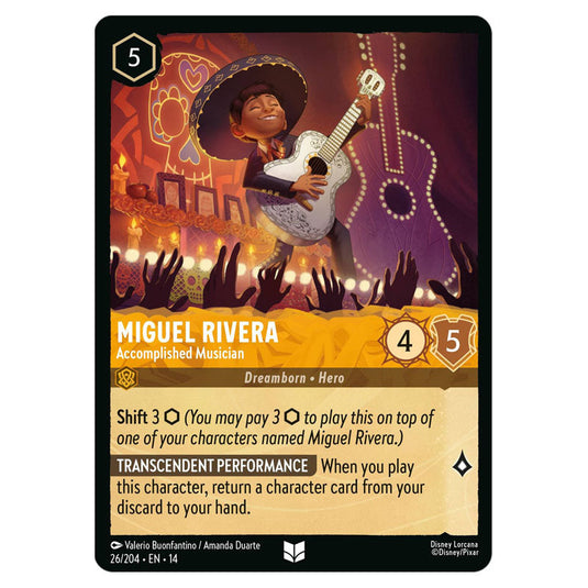 Miguel Rivera – Accomplished Musician 26/204 card from the Lorcana set Hyperia City