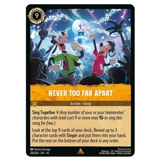 Never Too Far Apart 28/204 card from the Lorcana set Hyperia City