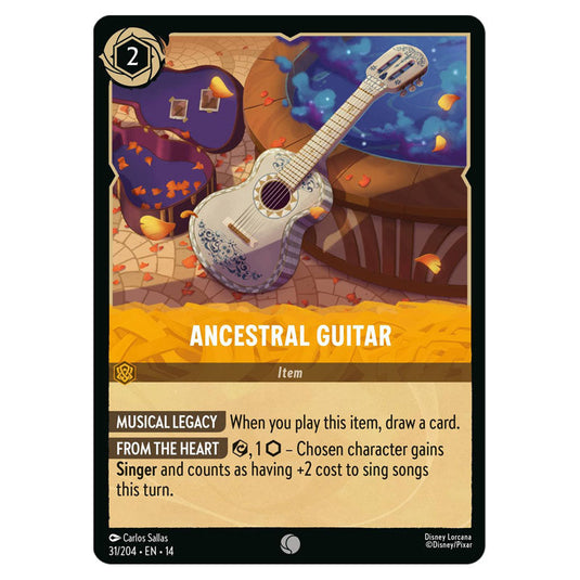 Ancestral Guitar 31/204 card from the Lorcana set Hyperia City