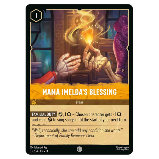 Mamá Imelda's Blessing 33/204 card from the Lorcana set Hyperia City