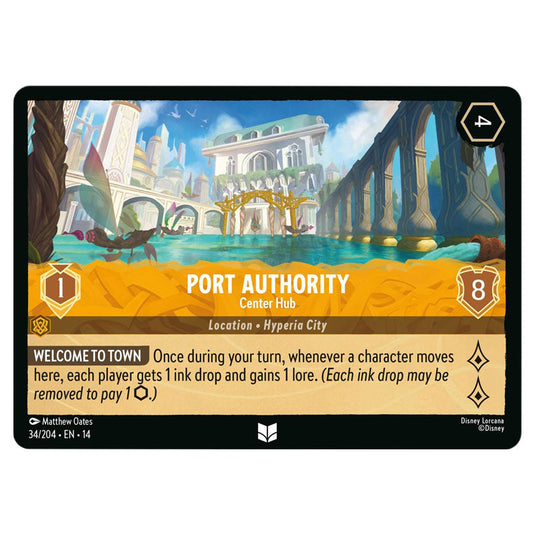 Port Authority – Center Hub 34/204 card from the Lorcana set Hyperia City