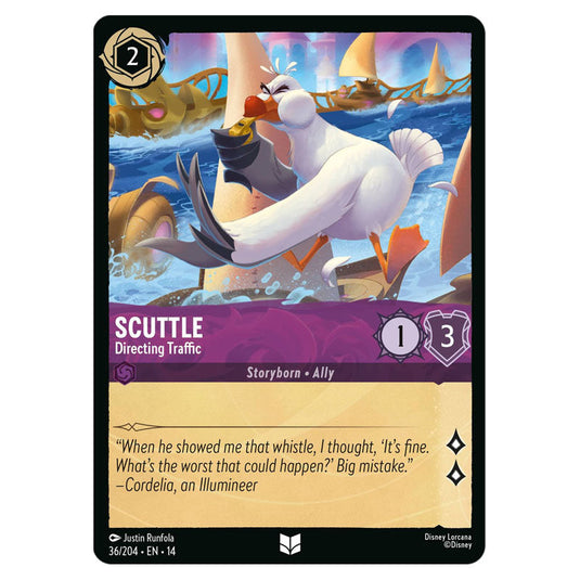 Scuttle – Directing Traffic 36/204 card from the Lorcana set Hyperia City