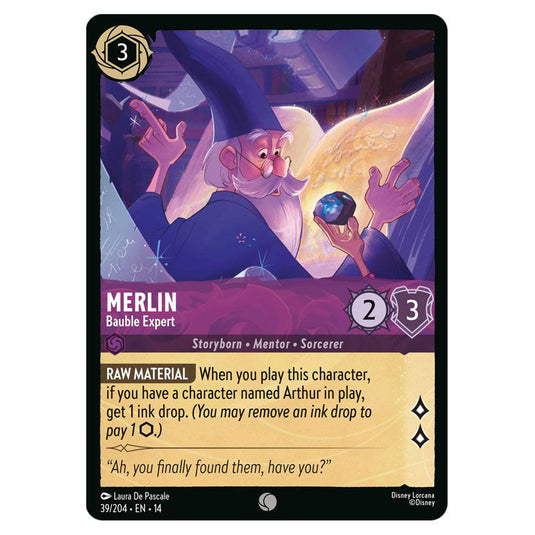 Merlin – Bauble Expert 39/204 card from the Lorcana set Hyperia City