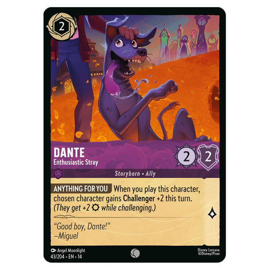 Dante – Enthusiastic Stray 43/204 card from the Lorcana set Hyperia City