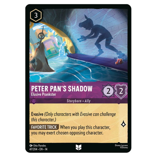 Peter Pan's Shadow – Elusive Prankster 47/204 card from the Lorcana set Hyperia City