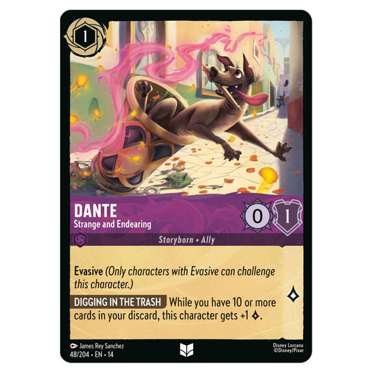 Dante – Strange and Endearing 48/204 card from the Lorcana set Hyperia City