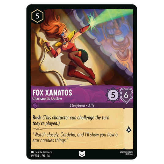 Fox Xanatos – Charismatic Outlaw 49/204 card from the Lorcana set Hyperia City