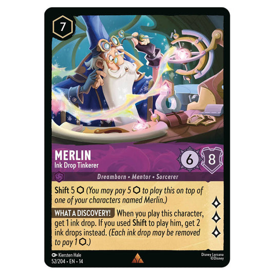 Merlin – Ink Drop Tinkerer 52/204 card from the Lorcana set Hyperia City