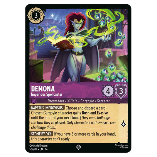 Demona – Imperious Spellcaster 56/204 card from the Lorcana set Hyperia City