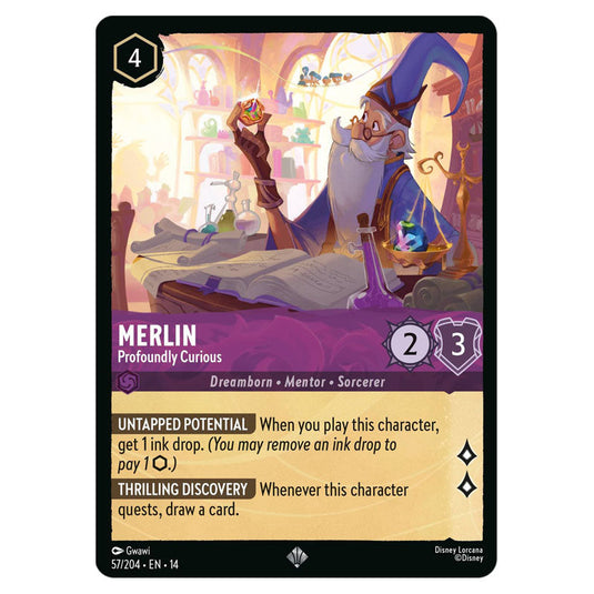 Merlin – Profoundly Curious 57/204 card from the Lorcana set Hyperia City