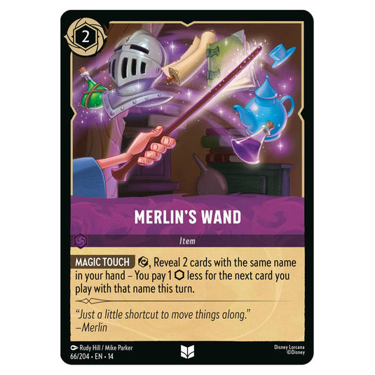 Merlin's Wand 66/204 card from the Lorcana set Hyperia City