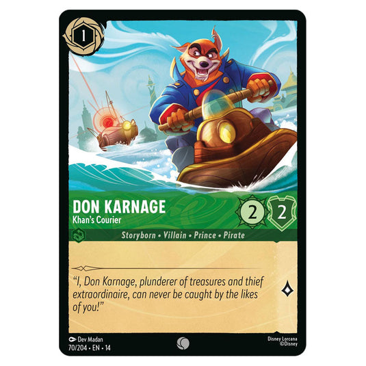 Don Karnage – Khan's Courier 70/204 card from the Lorcana set Hyperia City