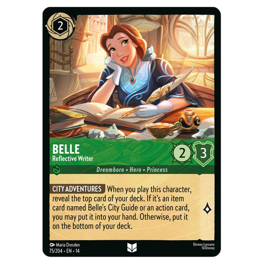 Belle – Reflective Writer 75/204 card from the Lorcana set Hyperia City
