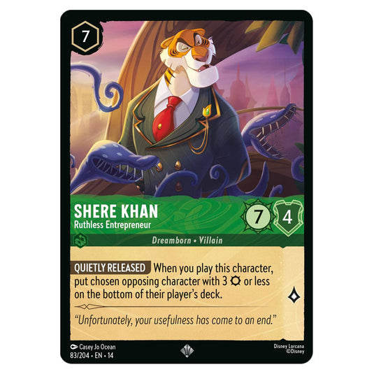 Shere Khan – Ruthless Entrepreneur 83/204 card from the Lorcana set Hyperia City