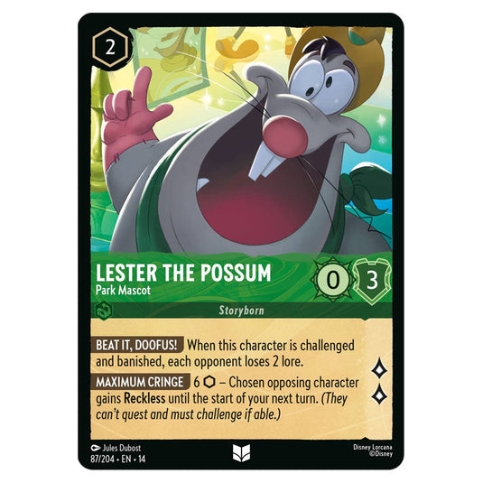 Lester the Possum – Park Mascot 87/204 card from the Lorcana set Hyperia City