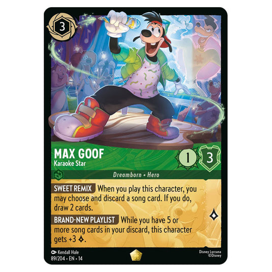 Max Goof – Karaoke Star 89/204 card from the Lorcana set Hyperia City