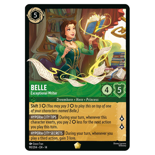 Belle – Exceptional Writer 90/204 card from the Lorcana set Hyperia City