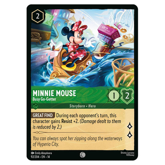 Minnie Mouse – Busy Go-Getter 92/204 card from the Lorcana set Hyperia City