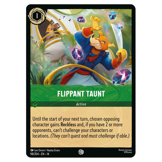 Flippant Taunt 98/204 card from the Lorcana set Hyperia City