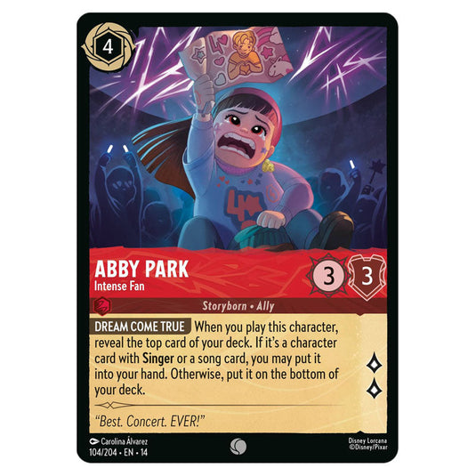 Abby Park – Intense Fan 104/204 card from the Lorcana set Hyperia City