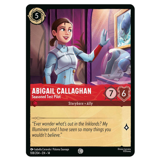 Abigail Callaghan – Seasoned Test Pilot 108/204 card from the Lorcana set Hyperia City