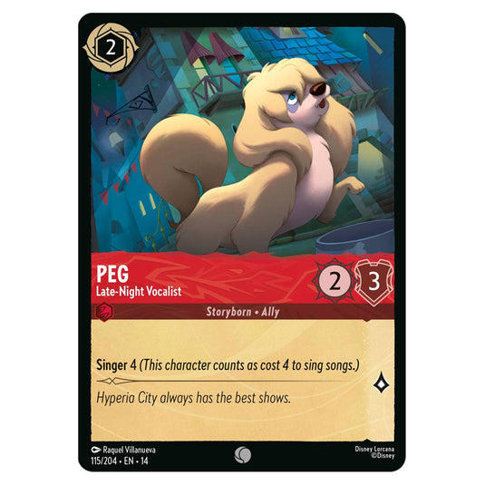 Peg – Late-Night Vocalist 115/204 card from the Lorcana set Hyperia City