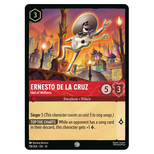 Ernesto de la Cruz – Idol of Millions 118/204 card from the Lorcana set Hyperia City