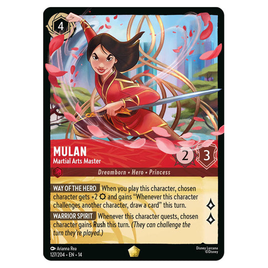 Mulan – Martial Arts Master 127/204 card from the Lorcana set Hyperia City