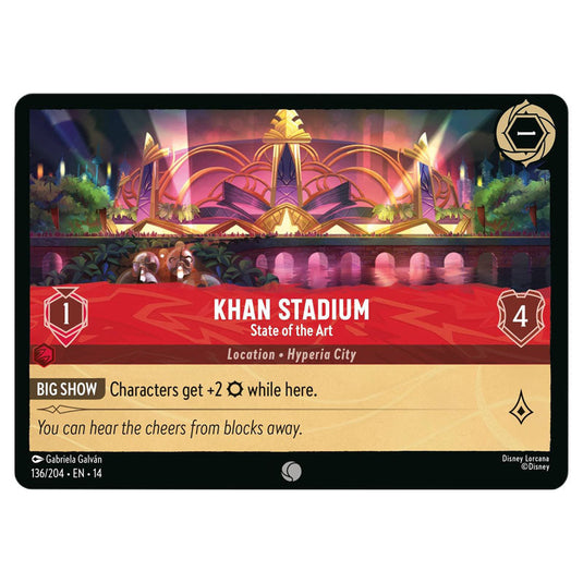 Khan Stadium – State of the Art 136/204 card from the Lorcana set Hyperia City