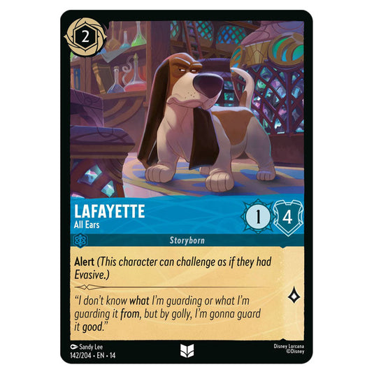 Lafayette – All Ears 142/204 card from the Lorcana set Hyperia City