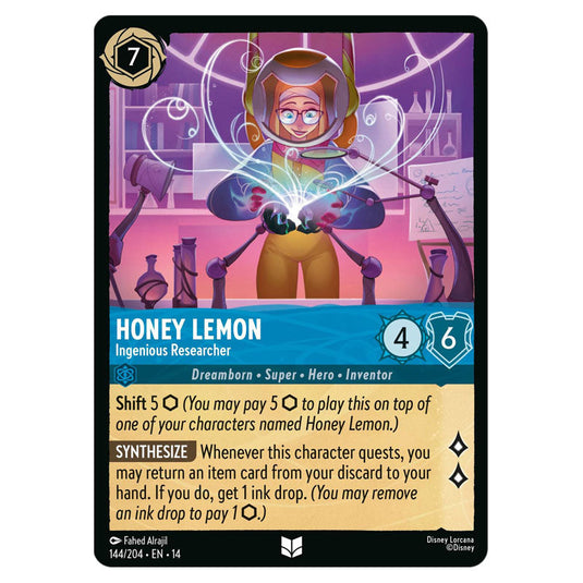 Honey Lemon – Ingenious Researcher 144/204 card from the Lorcana set Hyperia City