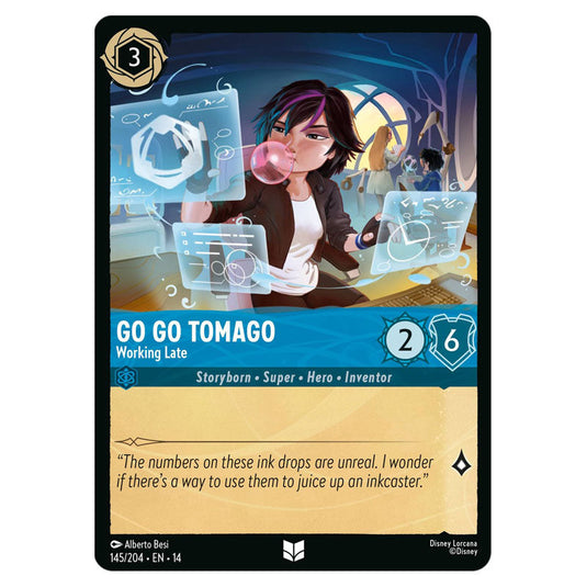 Go Go Tomago – Working Late 145/204 card from the Lorcana set Hyperia City
